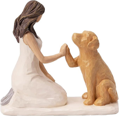 BUTILIVEEN Resin Woman with Dog Figurines, Sympathy Dog Memorial, Pet Loss Gifts, Golden Retriever, Labrador Gifts, Home Bedroom Living Room Tabletop Shelf Decor
