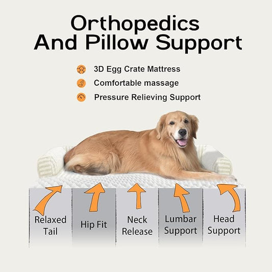 Dog Beds Large Size Dog, Waterproof Memory Foam Large Dogs Bed with Sides, Non-Slip Bottom and Orthopedic Foam Pet Couch Bed with Washable Removable Cover