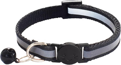 2 Pack Breakaway Cat Collars with Bells, Reflective Design and Claw Print Design, Safety Buckle, Adjustable 7.5-12.5 Inches for Kittens & Cats (Black)
