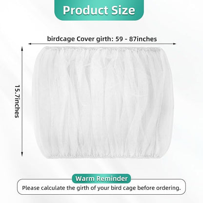 Bird Cage Seed Catcher, Seed Catcher Guard Net Cover, Parrot Nylon Mesh Net Cover, Universal Soft Airy Cage Net Stretchy Skirt for Round Square Cages (Solid-White, 15.7" x87")