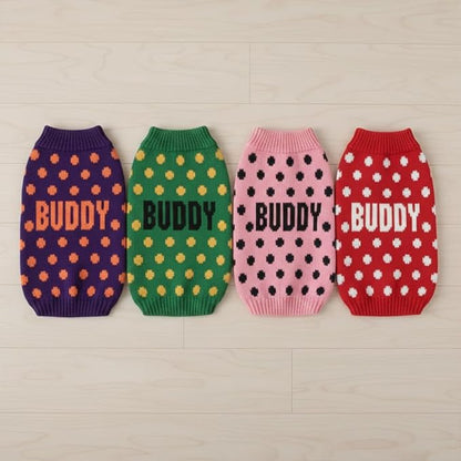 Custom Knit Sweater for Dogs and Cats with Personalized Name, Polka Dot Pattern, Soft Knit Winter Apparel, Cozy and Stylish Pet Clothing, Idea for Pet Lovers