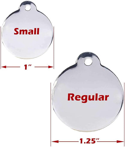 Engraved Pet Tag for Dogs and Cats - Personalized Front & Back up to 4 Lines of Text Custom Engraved ID, Round Paw Print Solid Plating Stainless Steel Blue Small