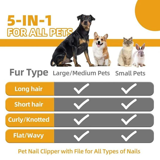 Dog Brush for Shedding,6 PCS in One Pet Slicker Hair Brush Kit Organizer Bag - Dog Cat Grooming Deshedding Undercoat Rake Brush Comb for All Small Large Dogs Cats Grey
