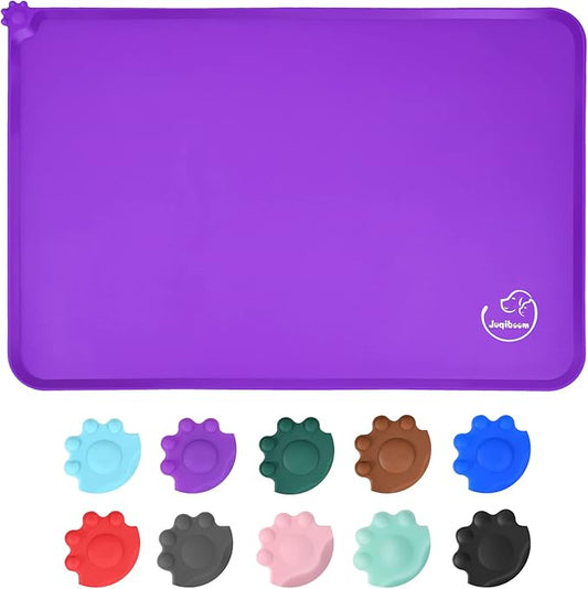 Silicone Waterproof Dog Cat Pet Feeding Mats, Non Slip, Easy Clean Pet Dog Cat Bowl Mats Placemat (24" x 16") Purple