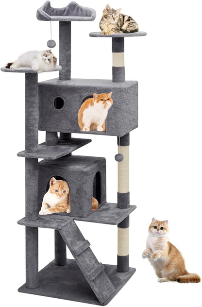 Athena Collection Cat Climbing Tree - 70 Inch Indoor Cat Activity Center with Multi-Levels, Cat Condo, Scratching Post, Dangling Ball, Dark Gray