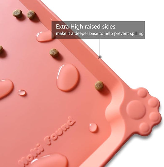 Hoki Found L Silicone Non Slip Pet & Cat Dog Feeding Tray - Waterproof & Pet Water Mats for Carpet - Burnt Coral