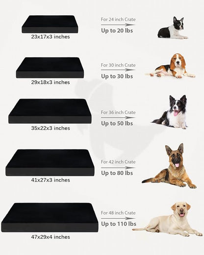 KSIIA Orthopedic Dog Bed Crate Waterproof Pet Mats for Medium Dogs Deluxe Plush Washable Pet Bed with Egg Crate Foam & Removable Cover, 29 x 18 Inch, Black