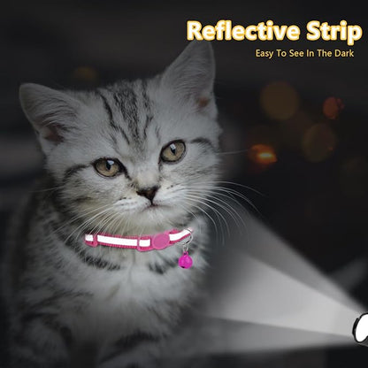 Taglory Kitten Collar Breakaway with Bell, 2 Pack Girl Boy Pet Kitten Collar Adjustable 6-8 Inch for 2-6 Months Cat, HotPink