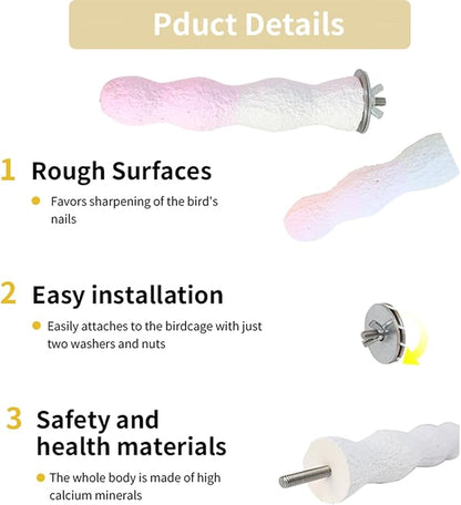 Bird Perches for Cage, Abrasive Surface High Calcium Mineral Parrot Perch Stand - Bird Nail File for Claw & Beak Health, Colorful Ceramic Bird Cage Accessories (Pink, Coral)