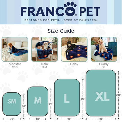Franco Pet Superman DC Comics Super Soft Cozy Waterproof Sherpa-Backed Blanket Throw for Small Dogs, Couch/Bed/Car, 30x40 (Officially Licensed Product)