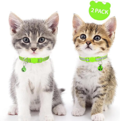 Taglory Kitten Collar Breakaway with Bell, 2 Pack Girl Boy Pet Kitten Collar Adjustable 6-8 Inch for 2-6 Months Cat, Green