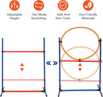 CuisinSmart Dog Agile Course Backyard Set, Dog Obstacle Course Backyard with 2-Set Agility Hurdle,Jump Ring, Tunnel, Pause Box, 8 Weave Poles, Toy Balls & Portable Storage Bags,Dog Agility Equipment