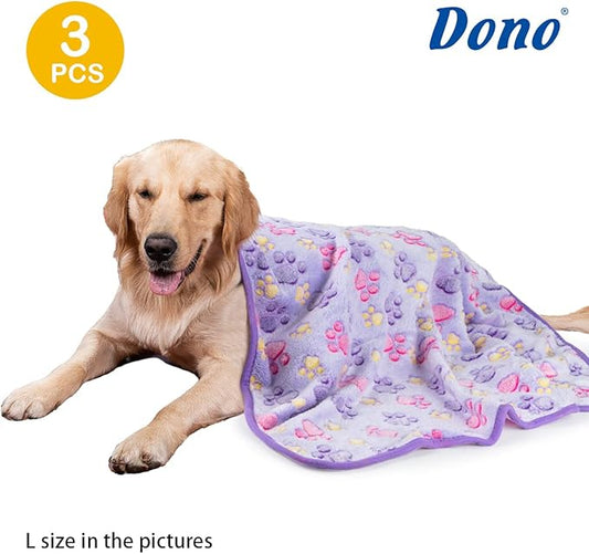 Dono 1 Pack 3 Dog Blankets, Soft Fluffy Fleece Pet Blanket Warm Sleep Mat Paw Print Design Puppy Kitten Throw Blankets Doggy Blanket for Dogs