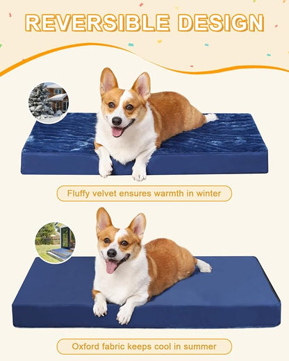 KSIIA Orthopedic Dog Crate Bed Waterproof Dog beds for Medium Dogs Deluxe Plush Washable Pet Mat with Egg Crate Foam & Removable Cover, 29 x 18 Inch, Blue