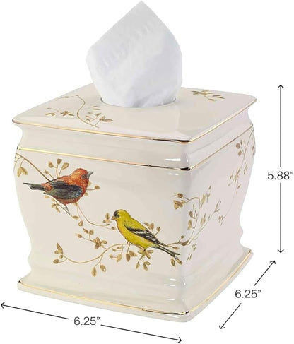 Avanti Linens - Tissue Box Cover, Decorative Countertop Accessories, Nature Inspired Home Decor (Gilded Birds Collection)