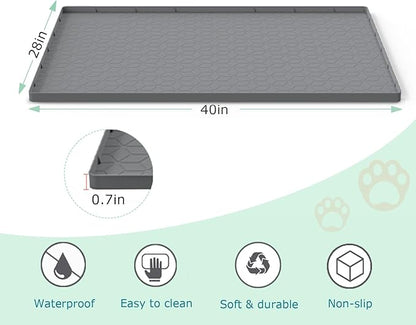 Cat Litter Mat for Litter Box, Silicone Large Cat Litter Trapping Mat - 40x28 in, Waterproof & Non-Slip, Durable & Easy Clean, Gray