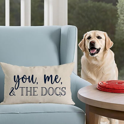 PANDICORN You Me & The Dogs Lumbar Throw Pillow Covers 12x20 Inch Outdoor Rustic Farmhouse Decorations Decorative Cushion Case Sign Pet Dog Lover Gifts for Women Home Sofa Couch Room Decor