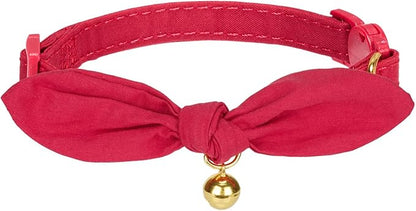 Bunny Ear Cat Collar with Bell and Bow Tie, Breakaway Cute Bowtie Kitten Collars(Red)