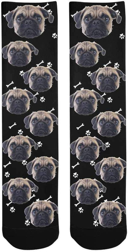Custom Face Socks, Personalized Dog Lover Pet Photo Picture on Socks Unisex Athletic Crew Socks for Men Women
