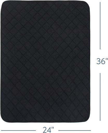 2 Pack Washable Incontinence Bed Pads, Reusable Underpads for Kids, Adults, Elderly, Hospitals & Pets, Waterproof Bed Protector Pad for Bed, Sofa, Floor, Super Absorbent Bed Pad 24" x 36"- Black