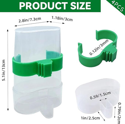Bird Water Dispenser Parrot Water Feeder Bird Seed Container for Cage Parakeet Waterer Cage Accessories Automatic Feeding for Finch Lovebird Canary Small Birds(4Pcs)