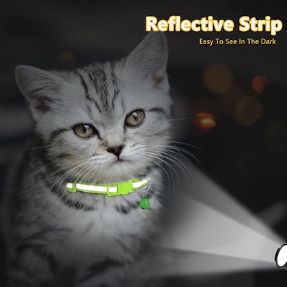 Taglory Kitten Collar Breakaway with Bell, 2 Pack Girl Boy Pet Kitten Collar Adjustable 6-8 Inch for 2-6 Months Cat, Green