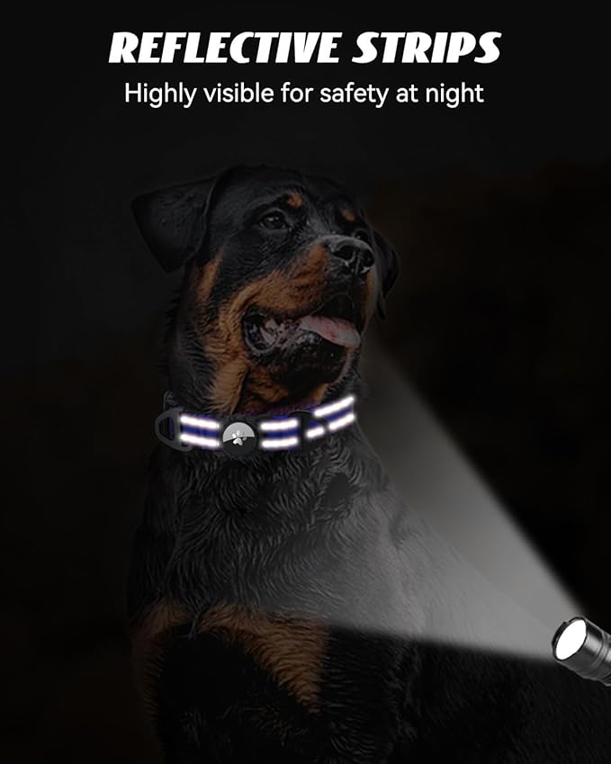 Joytale Airtag Dog Collar, Reflective Pet Collar with Waterproof AirTag Holder, Dual D-Rings, Soft Padded Adjustable for Extra Small and Puppy Dogs, Navy Blue, XS