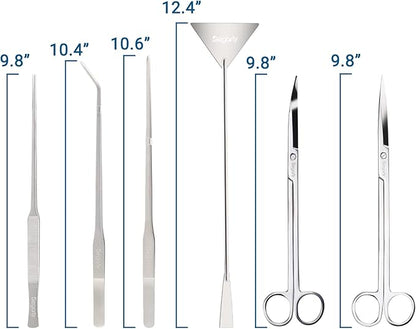 Segarty Aquarium Aquascaping Tools, 6 in 1 Stainless Steel Silver Aquascaping Tools Kit for Aquatic Plant Fish Tank, Long Scrapers Spatula Feeding Tweezers Curved Straight Scissors Aquarium Tools