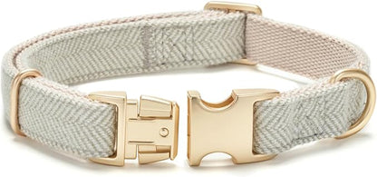 Soft Cotton Hemp Dog Collar with Metal Buckle Adjustable Tweed Dog Collars for Small Medium Large Dogs(Grey,Medium)
