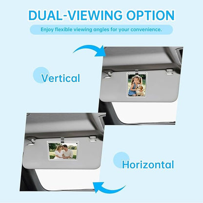 2 Pack Magnetic Car Visor Photo Holder – Personalized Acrylic Clip for Family, Pets, Travel Pictures – Easy Snap-On Car Accessory for Sun Visor (2 Pack, 3''x3.5'')
