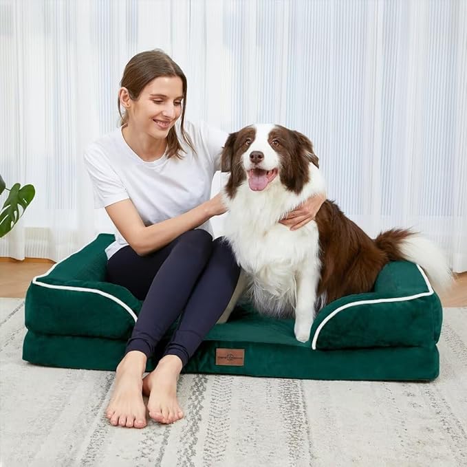 Comfort Expression Orthopedic Dog Bed for Extra Large Dogs 45x35 Inch, Waterproof Supportive Egg Crate Foam XL Pet Bed with Removable Bolsters, Dog Couch with Washable Cover & Non-Slip Bottom, Emerald