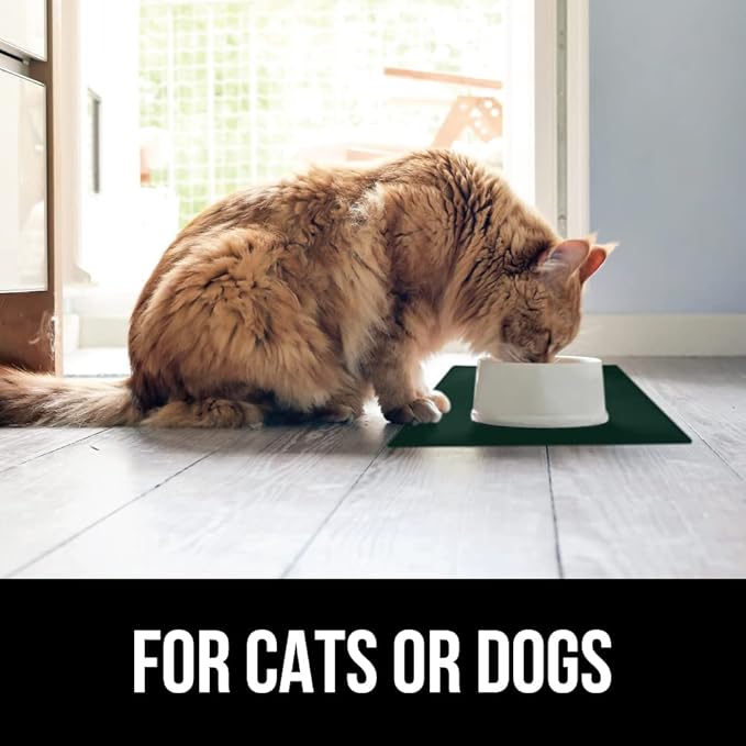 GORILLA GRIP 100% Waterproof Raised Edge BPA Free Silicone Pet Feeding Mat, Dog Cat Food Mats Contain Spills Protects Floors, Placemats for Cats and Dogs Water Bowl, Pets Accessories 32x24 Green