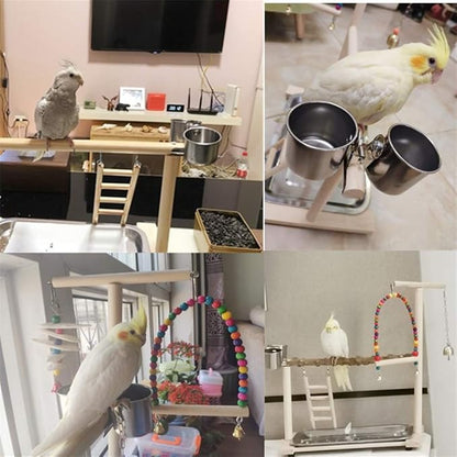 Bird Playground Parrot Playstand, Stand Fun Straw Bell Toys, Ladder Hanging Swing Chew Exercise Toys, for Conure Macaw Cockatiel Finch Small Animals