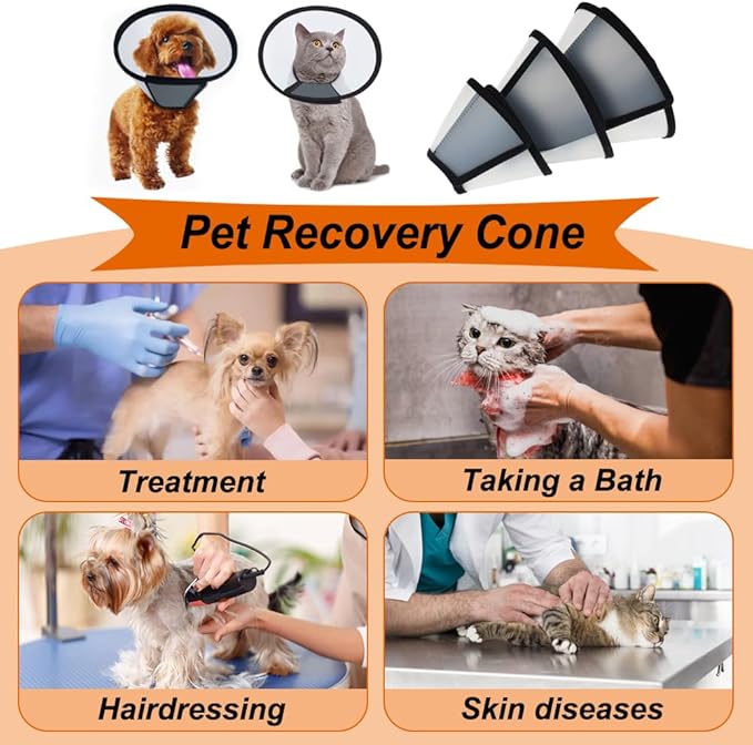 Vivifying Cat Cone, Adjustable Recovery Pet Cone, Three Sizes Lightweight Plastic Elizabethan Collar for Cats, Mini Dogs and Rabbits (Black)