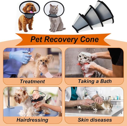 Vivifying Cat Cone, Adjustable Recovery Pet Cone, Three Sizes Lightweight Plastic Elizabethan Collar for Cats, Mini Dogs and Rabbits (Black)
