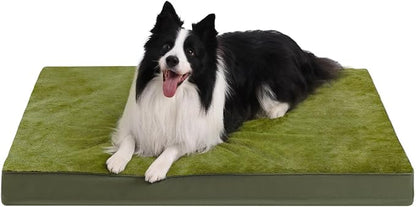 KSIIA Orthopedic Dog Bed Crate Waterproof Pet Mats for Large Dogs Deluxe Plush Washable Pet Bed with Egg Crate Foam & Removable Cover, 41 x 27 Inch, Green