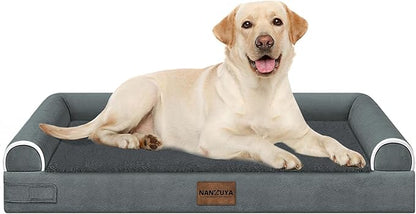 Large Dog Bed Orthopedic Washable: Beds Bolster XL Bed Large Big Dogs Egg Crate Foam Couch Sofa Waterproof with Removable Cover - Dark Grey