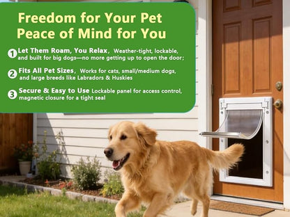 Pet Door Dog Door Easy Install - Wood & PVC Doors & Walls，Cat Door Free Movement & Flexible Control - 2 Magnetic Flaps & Sliding Lock,Telescoping Frame,5 3/4" x 9 1/3" for Small Dogs Cats Up to 15 lb