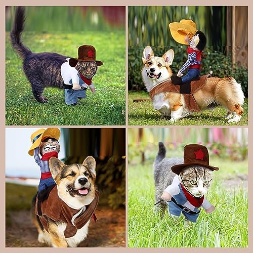 Abbylike 2 Pcs Dog Costume Cowboy Rider Doll Hat Outfit,Cowboy,Medium - Image 5