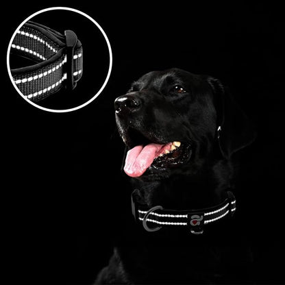 azuza Reflective Dog Collar,Soft Neoprene Padded Pet Collar with ID Tag Ring,Adjustable for Large Dogs,Black,L