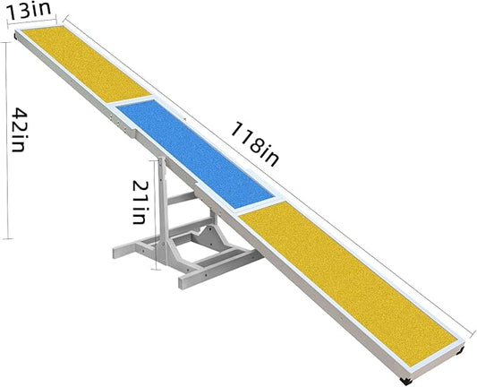 Dog Agility Seesaw - 118"x13"x21" Dog Agility Training Equipment for Backyard Obstacle Courses, Weather Resistant & 2-Level Height Adjustable