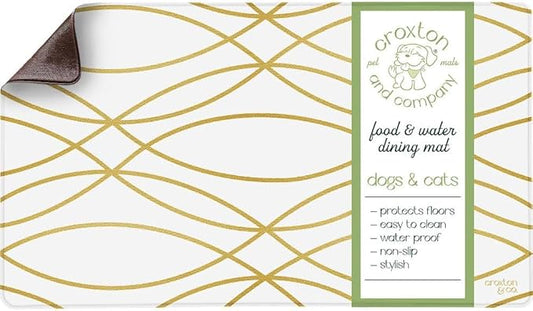 CROXTON & CO. Non-Slip Faux Leather Pet Feeding Mat for Dog Bowls | Large Bowl Mat for Food and Water | Durable, Easy-to-Clean Pet Food Mat for Floors | Size: 16.5"x28"
