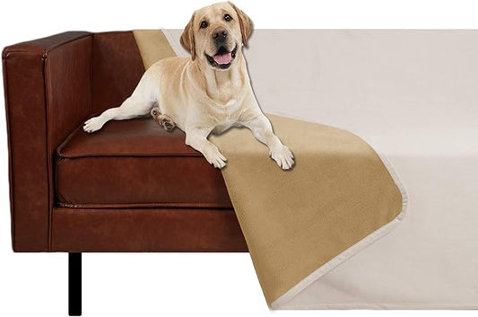 Ameritex Pet Bed Blanket Reversible 100% Waterproof Velvet Super Soft for Sofa and Bed (40x60 Inches, Cream+Sand)