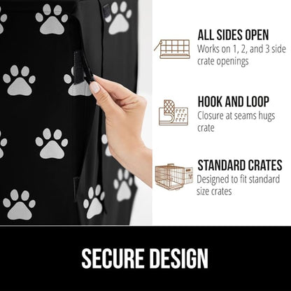 GORILLA GRIP Dog Crate Covers Compatible with Amazon Basics Crates, All Sides Open, Privacy Cover Fits 42" Wire Kennel, Breathable Mesh Windows, Light Reducing Puppy Training Cage Topper, Black Paw