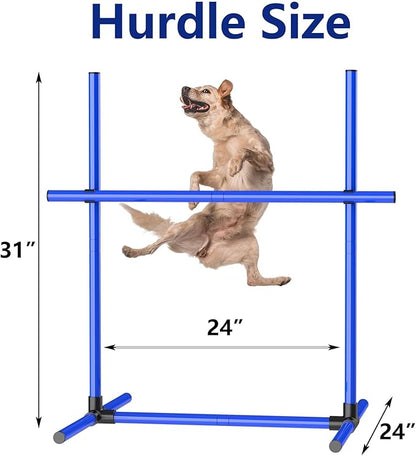 6 Weave Poles & 2 Hurdle Dog Agility Set, Indoor & Outdoor Training Equipment with Support Feet, 31" Height, 24" Spacing, Storage Bag