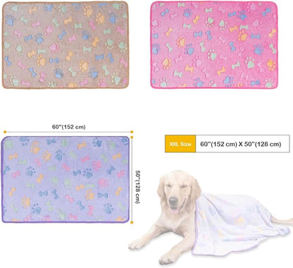 Dono 1 Pack 3 Dog Blankets, Soft Fluffy Fleece Pet Blanket Warm Sleep Mat Paw Print Design Puppy Kitten Throw Blankets Doggy Blanket for Dogs