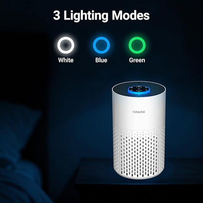 2 Pack Air Purifiers for Bedroom Home, Cobectal Air Cleaner with H14 True HEPA 3-in-1 Filter for Room up to 1050 ft², Sleep Mode & Aroma Function, Portable Air Purifiers for Office, Dorm, RVs, White