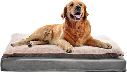 Amazon Basics Washable Dog Bed with Cooling Gel Memory Foam, Pressure-Relief Support for Dogs up to 120lbs, Non-Slip Bottom, Removable Cover, Giant Sized (48" x 36"), Grey