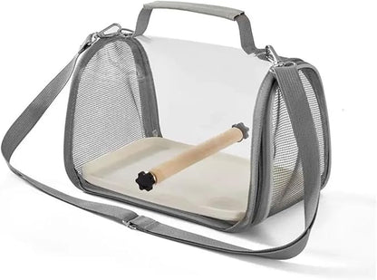 Portable Bird Travel Carrier for Small Birds and Parrots - Wooden Cage with Side Perch, and Mesh Window Accessory