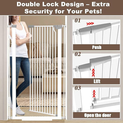Fairy Baby 51.18" High Extra Tall Cat Gate, 29.5"-40.5" Wide Baby Gate for Stairs No Drill, Metal Auto Close Child Safety Gate Dog Gates for Doorways Pressure Mounted Walk Thru Swing Pet Gate, White